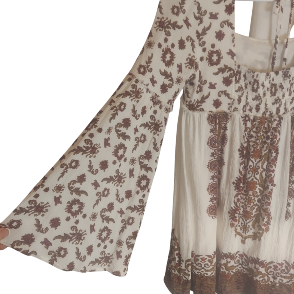 Free People White 3/4 Sleeve Relaxed Tie Front Dress - Picture 3 of 6